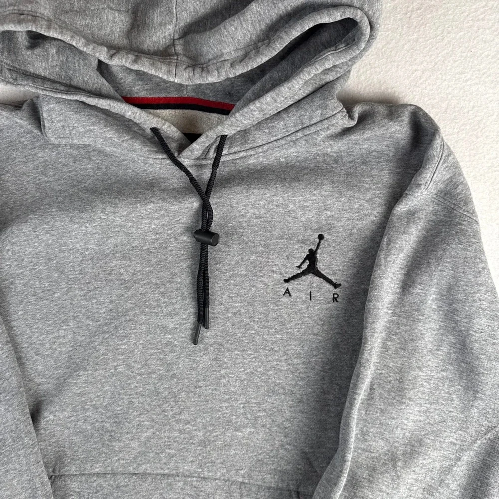 Jordan Air Mens Pullover Hoodie Gray Jumpman Logo Sweatshirt Large Distressed